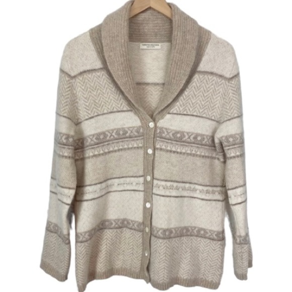 VALERIE STEVENS Angora Rabbit Hair Wool Blend Cowl Neck Stripe Cardigan Neutrals - Picture 14 of 14